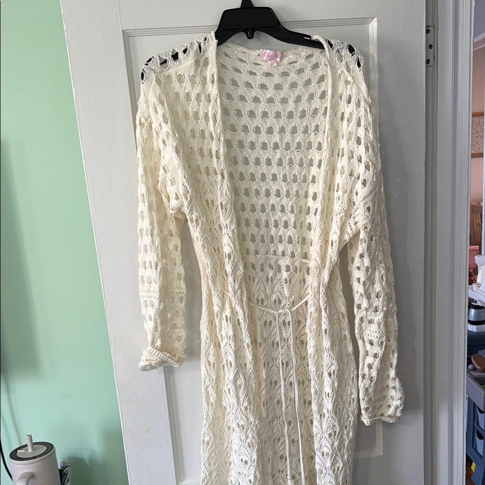 Cream Crochet Open Cardigan